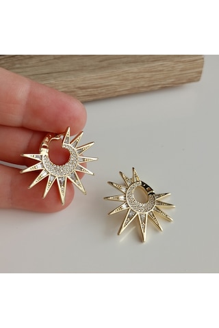 Lente Aksesuar Xuping 14 Ayar Altın Kaplama Zirkon Taşlı Işıltılı Güneş Küpe Açık Gold