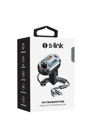 S-link Sl-bt307 Rgb Çift Usb Pd Şarj + Bluetooth Fm Transmitter