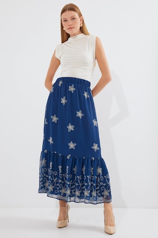 Bigdart Kadın Lacivert Desenli Şifon Etek 8010 001