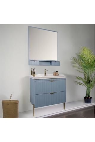 Kobos Noble 80 Cm Banyo Dolabı Seti Light Blue Mavi