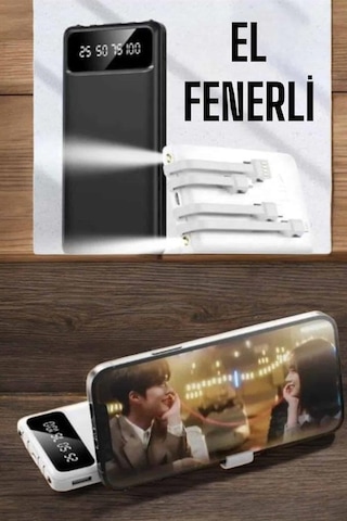 20.000 Mah Led Işıklı Lcd Ekran Usb Girişli Type-c Lightning Powerbank Gri - Siyah 41646878