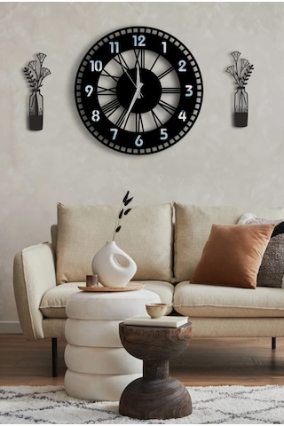 Modern Ahşap Duvar Saati Sağlam Çok Şık Ve Birarada..no:68 Siyah