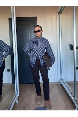Keymoda Kadın Ekose Gömlek Lacivert Bordo Lacivert