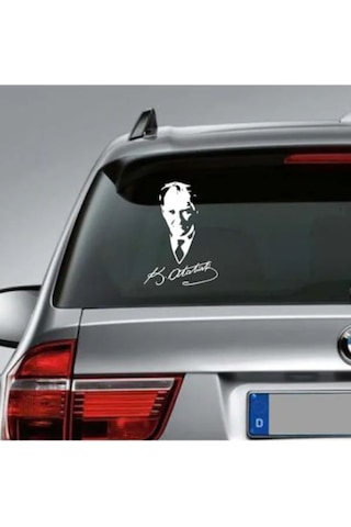 Atatürk İmza Ve Silüet Sticker - Gazi Mustafa Kemal - Atatürk - Araba Oto Motosiklet Araç Karavan Sticker 00565 20x15 Cm