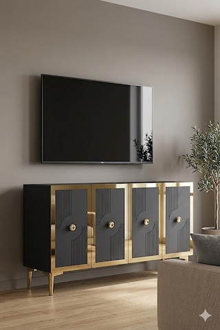 Ka1216ag Pega Konsol Ve Tv Sehpası Antrasit-gold 120cm