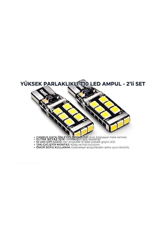T10 W5w Canbus Led Ampul, 12v, Saf Beyaz, Park Ve İç Aydınlatma, Kristal Parlaklık, Arıza Lambası Yakmaz, 2 Adet