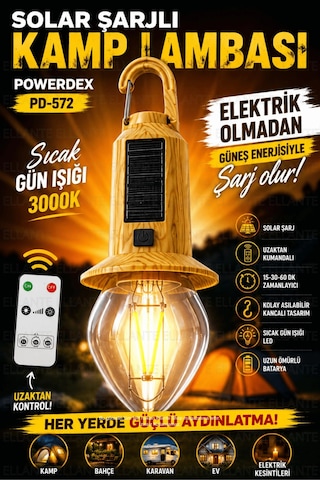 Solar Şarjlı Kamp Lambası Uzaktan Kumandalı 15-30-60 Dk Zamanlayıcı Sıcak Gün Işığı Led Askı Çok Renkli