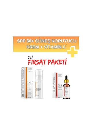 Zalix Koruyucu Güneş Kremi SPF50+ 50 ML + Vitamin C Complex Serum 30 ML