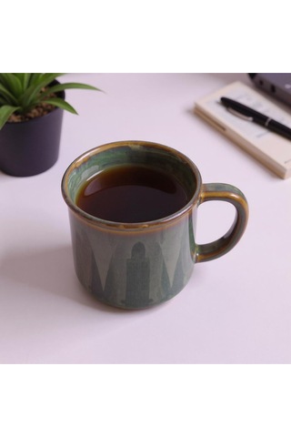 El Yapımı Seramik Kupa Organik Boya Haki