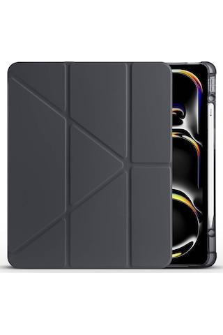 Apple Uyumlu iPad Pro 13 2025 M5 Kılıf Mkst Tri Folding Kalem Bölmeli Standlı Kılıf - Gold Tablet Kılıfı