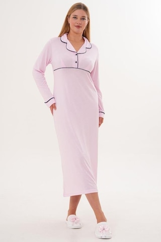 Mecit Pijama Mecit 6308 Pembe Uzun Kollu Kadın Gecelik Pembe
