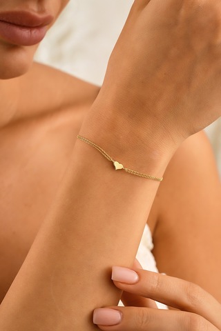 Sefa Gold 14 Ayar Altın Mini Kalp Bileklik Sarı - Beyaz Altın