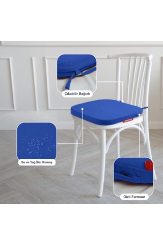 Xpermate 6'lı Standartfit Oval Sandalye Minderi 42x42x5 Mavi