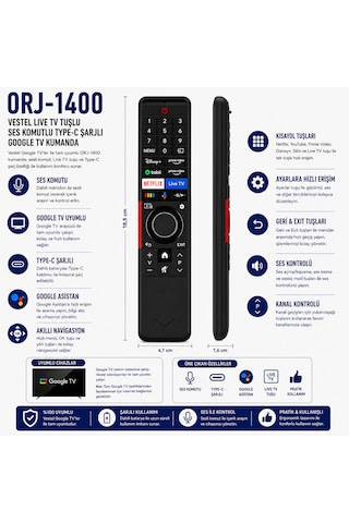 Vestel -1400 Type-c Ses Komutlu Google Tv Kumandası