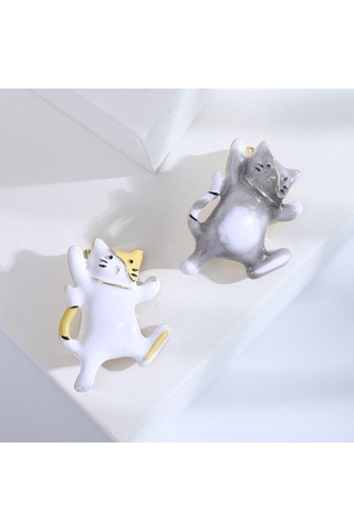 Gri Blucome Güzel Yağ Dans Beyaz Kedi Broş Emaye Alaşım Takı Omuz Kazak Şapka Aksesuarları Kadın Kızlar İçin