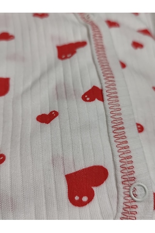 Hece Bebe %100 Pamuklu 5 Parça Hastane Çıkışı Seti Bebek Zıbın Takımı, Şapka, Önlük, Eldiven Ekru - Kırmızı