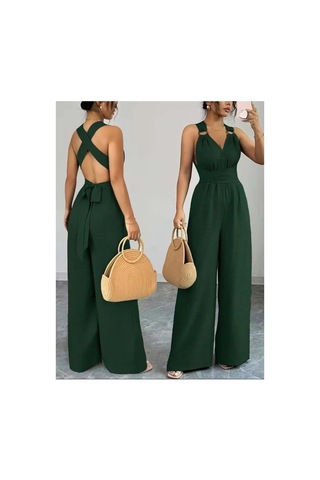 Meridefashion Kadın Askılı Halka Detaylı Arkadan Çapraz Yazlık Tulum 2xl/3xl Çok Renkli