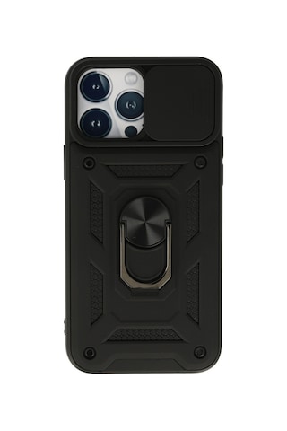 Apple iPhone Uyumlu- 13 Pro Max Kılıf Pars Lens Yüzüklü Silikon - Siyah