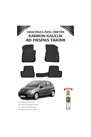 Citroen C3 2004 Model Aracınıza Özel Karbon Kauçuk Paspas Takımı