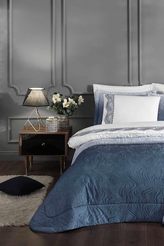 Helezon Çeyiz Seti Lacivert 16 Parça Ekru