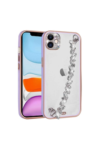 Apple Uyumlu iPhone 11 Uyumlu Taş Süslemeli Kamera Korumalı El Tutamaçlı Zore Blazer Kılıf-lila Lila -