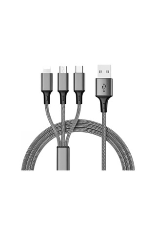 Hasır, 3 İn 1, Şarj Kablosu, Lightning & Micro Usb, Type-c, Ios, - Gri