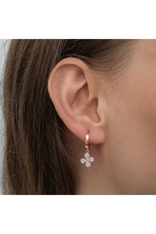 Aya Diamond Gümüş Rose Sallantılı Yonca Kadın Küpe Rose
