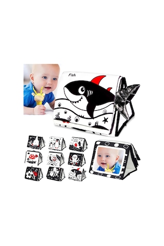 Tummy Time Hışırtılı Yumuşak Bez Aktivite Kitabı - Siyah Beyaz