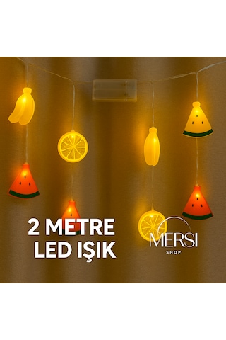 2 Metre 10 Led Karışık Meyve Şeklinde Pilli Dekoratif Aydınlatma Işık Süsü Altın