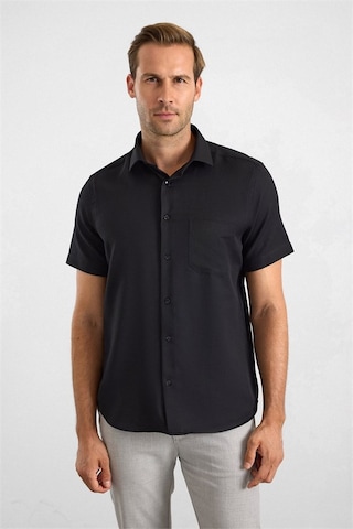 Süvari Siyah Regular Klasik Yaka Düz Twill Torba Cep Düz Kısa Kollu Klasik Gömlek Sgm1007500001-s09
