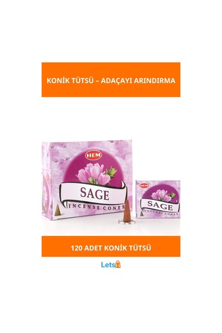 Adaçayı Aromalı Konik Tütsü 12 Paket 120 Adet