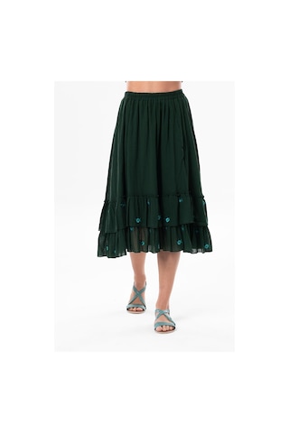 Lavinya Vual Nakışlı Uzun Yazlık Etek Yeşil Ysl-yeşil Yeşil