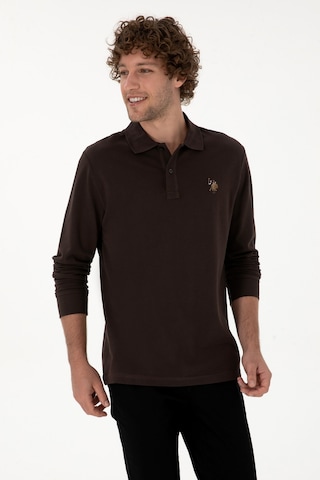 U.S. Polo Assn. Erkek Regular Fit Polo Yaka Koyu Kahverengi Basic Sweatshirt 50313772-VR084