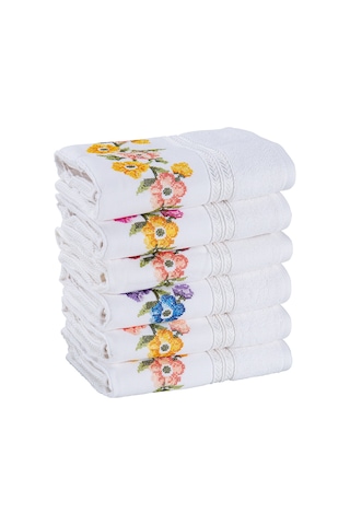 Özdilek Açelya Beyaz Desenli 6'lı Çantalı Havlu 50x90
