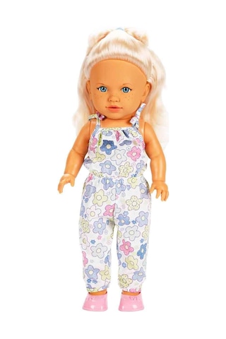 Tina Summer Sarışın Mavi Gözlü Et Bebek - 45 Cm Çiçekli Tulumlu Oyuncak Bebek