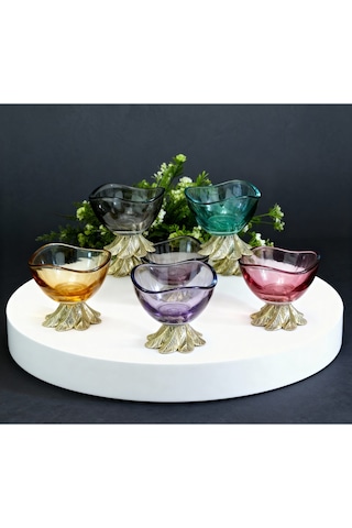 Elta Collection 6 Lı Kahve Yanı Renkli Mini Lokumluk Şekerlik Sosluk Reçellik Çerezlik Kase Altın