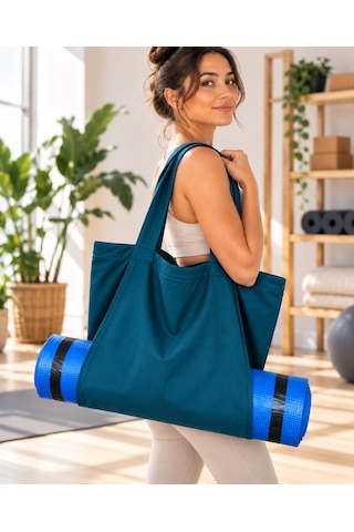 Mat Taşıma Çantası Yoga Fitness Silindir Antrenman Çantası - Çantalı Fermuarlı Mat Taşıma Çantası Koyu Petrol Mavisi/buz Mavisi