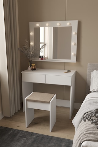 Dekorfim DF02103B Hollywood Işıklı Aynalı Çekmeceli Makyaj Masası