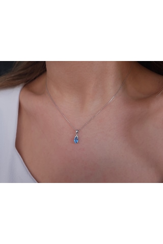 Sirius Pırlanta ve Oval Mavi Topaz Taşlı Kolye 0817P0058