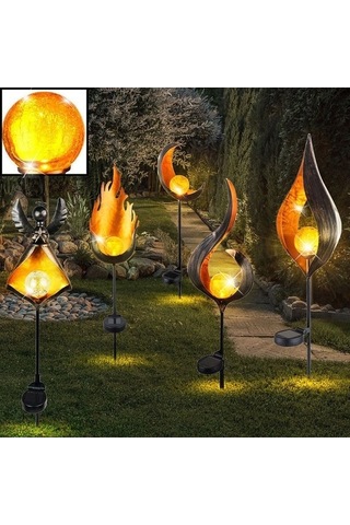 Besthome1 Güneş Enerjili Demir Alev Feneri - Toprak Takılabilir Bahçe Işıkları