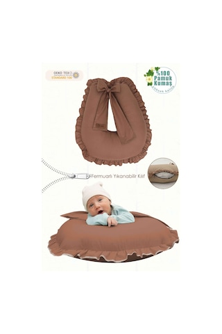 Mordesign Fırfırlı Emzirme Yastığı, Bebek Destek Minderi, Hamile Yastığı, Pamuk Kumaş, Ruffle Seri, Kahverengi Zg10195
