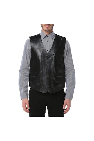 Dericlub 2145 Gerçek Deri Erkek Yelek Siyah