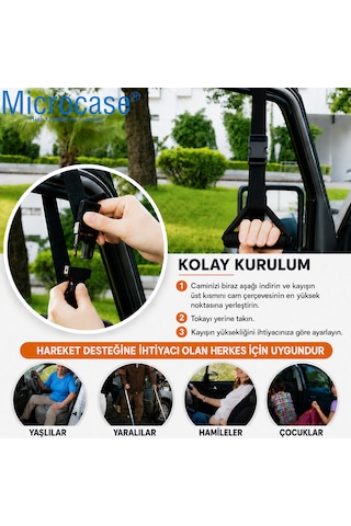 Microcase Çok Amaçlı Uzunluk Ayarlanabilir Otobüs Oto Araç Yaşlı Çocuk Spor Vb İçin Yumuşak El Tutacağı Destek Padi 2 Adet Al5609 Siyah
