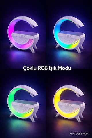 Kablosuz Işıklı Hoparlörlü Şarj Standı Gece Lambası Kablosuz Şarj Ve Bluetooth Hoparlör Bir Arada