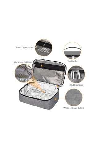Mufunye Gri Isı Saklama Yemek Çantası - Oxford Kumaş+köpük+alüminyum Folyo, 25x16x8cm, 185g Gri