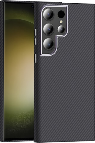 Galaxy Uyumlu S24 Ultra Kılıf M-safe Şarj Özellikli Karbon Fiber Görünümlü Gros Kapak Siyah