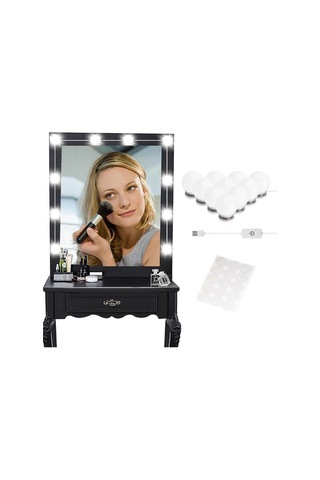 Nostalji Hollywood Tarzı 10&apos Lu Makyaj Masası Aynası Beyaz Led Işıklı Lamba Usb Çok Renkli