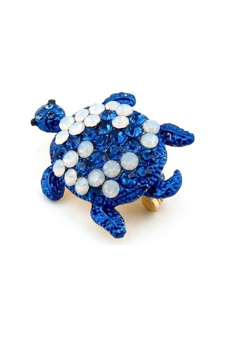 Solfera Mavi Beyaz Benekli Su Kaplumbağası Deniz Zirkon Taşlı Broş Rz198