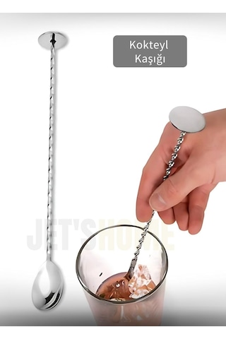 Kokteyl Kaşığı Paslanmaz Barista Kaşığı Pratik Barmen Kaşığı Çelik 30 Cm Metalik