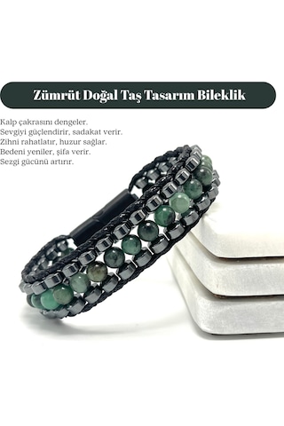 Sertifikalı Zümrüt Taşı Erkek Bileklik Çelik Kilitli, Doğal Taş Tasarım, Şık Ve Özgün Aksesuar Yeşil